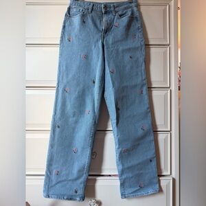 Old Navy Light Blue Floral Straight Leg Jeans